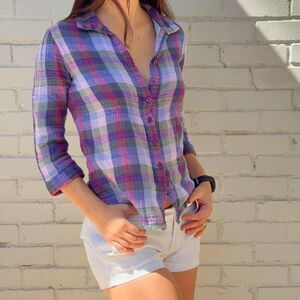 ali + kris | size s | purple and blue plaid button down